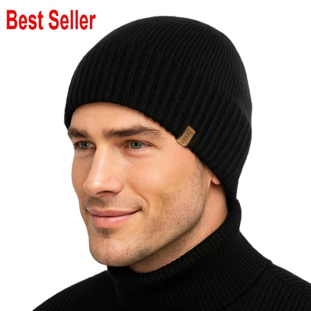 Merino Wool Beanie Fleece Lined Oversized Unisex Winter Knit Hat Classic